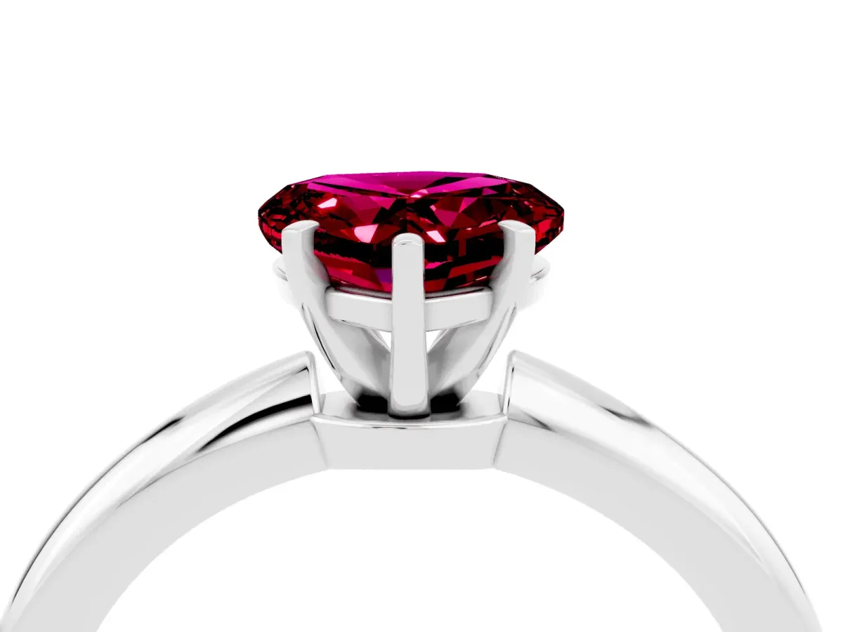 Heart Cut Garnet Solitaire Ring with Six-Prong Setting and Classic Band Silver