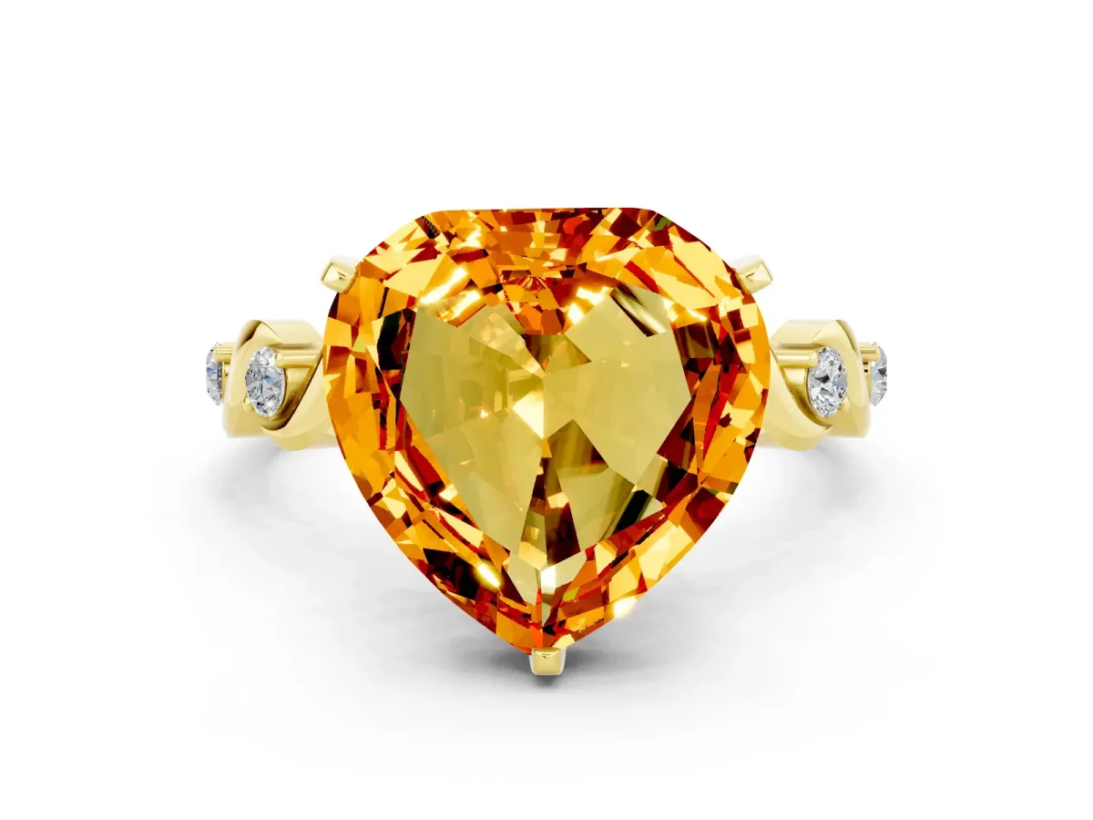 Heart Cut Citrine Solitaire Twisted Band with Round Accents and Prong Setting Yellow gold