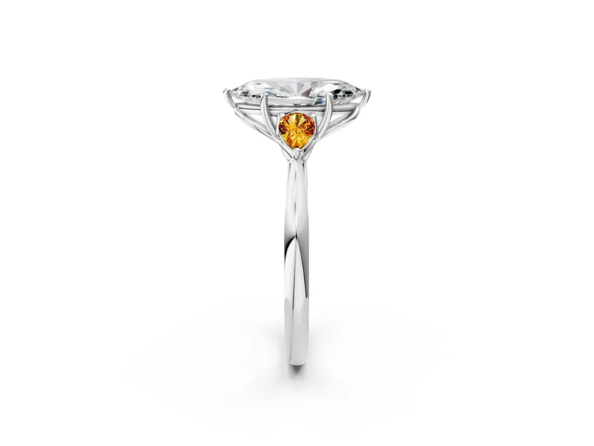 Marquise Cut Diamond Three-Stone Ring with Pear Citrine Side Stones and Prong Setting Silver