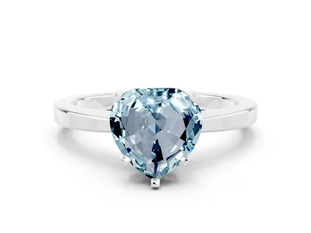 Heart Cut Aquamarine Solitaire Engagement Ring with Classic Band and Four-Prong Setting White gold