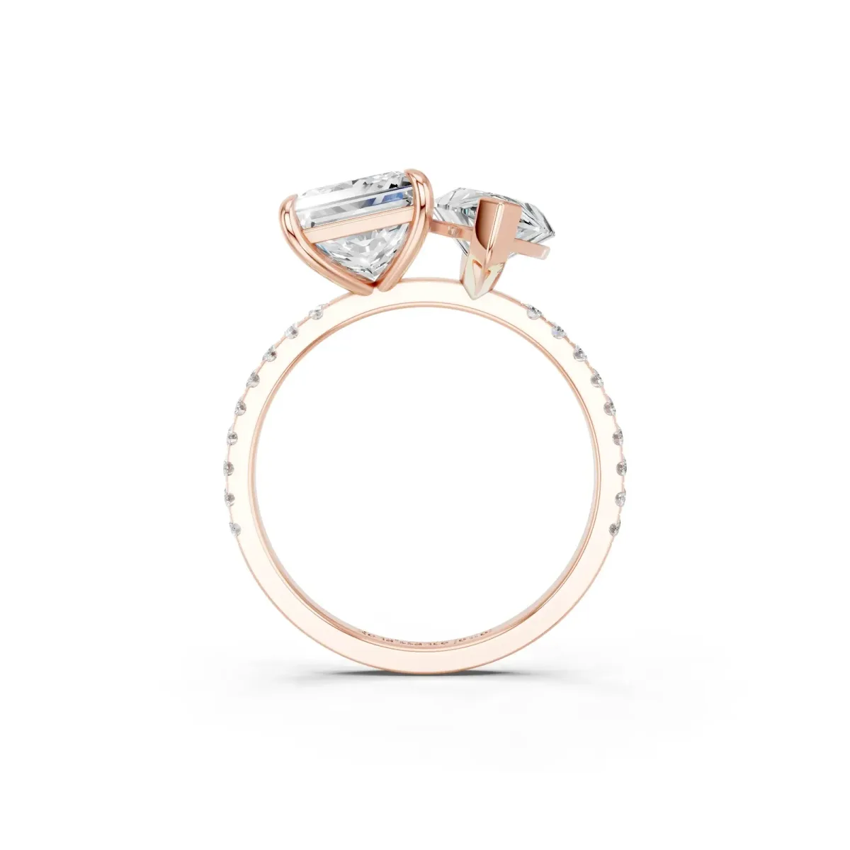 Marquise and Princess Toi Moi Ring with Prong Setting and Pave Band Rose gold