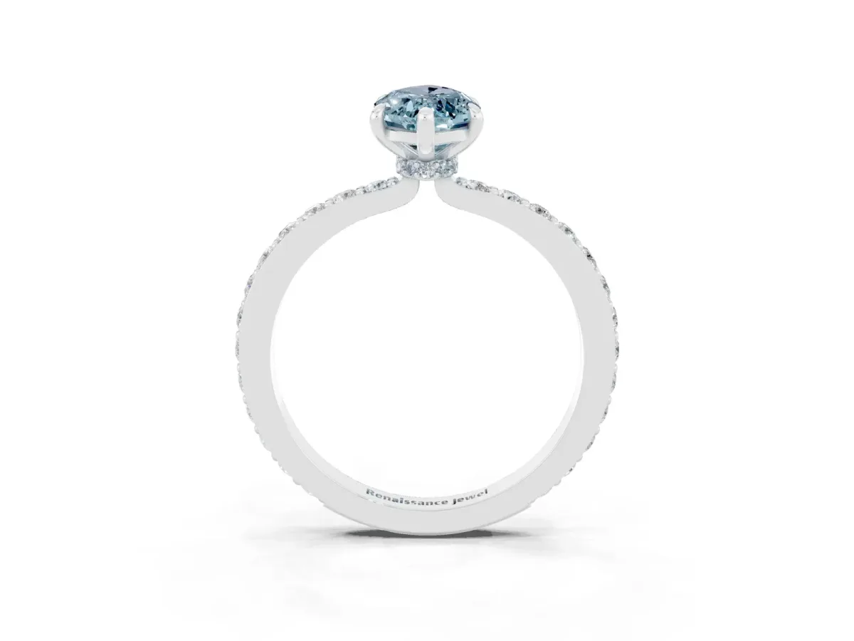 Marquise Cut Aquamarine Solitaire Engagement Ring with Pavé Band and Four-Prong Setting Platinum