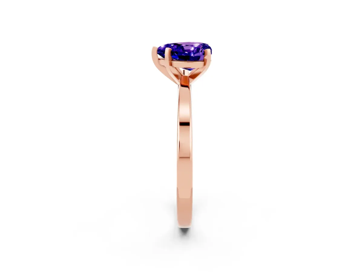 Heart Cut Tanzanite Solitaire Engagement Ring with Classic Band and Four-Prong Setting Rose gold