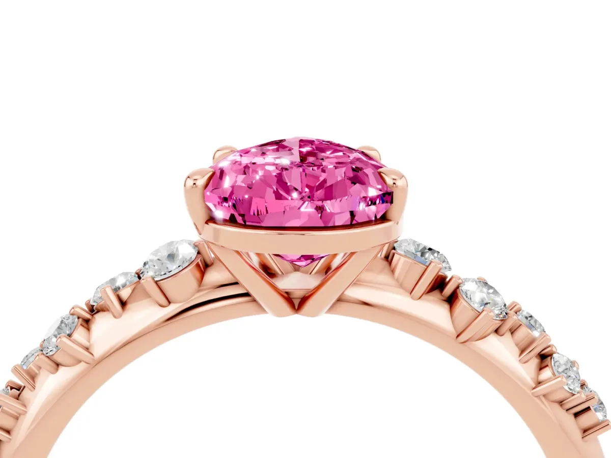 Pear Cut Pink Sapphire Cluster Side Stone Solitaire Ring with Prong Setting Rose gold