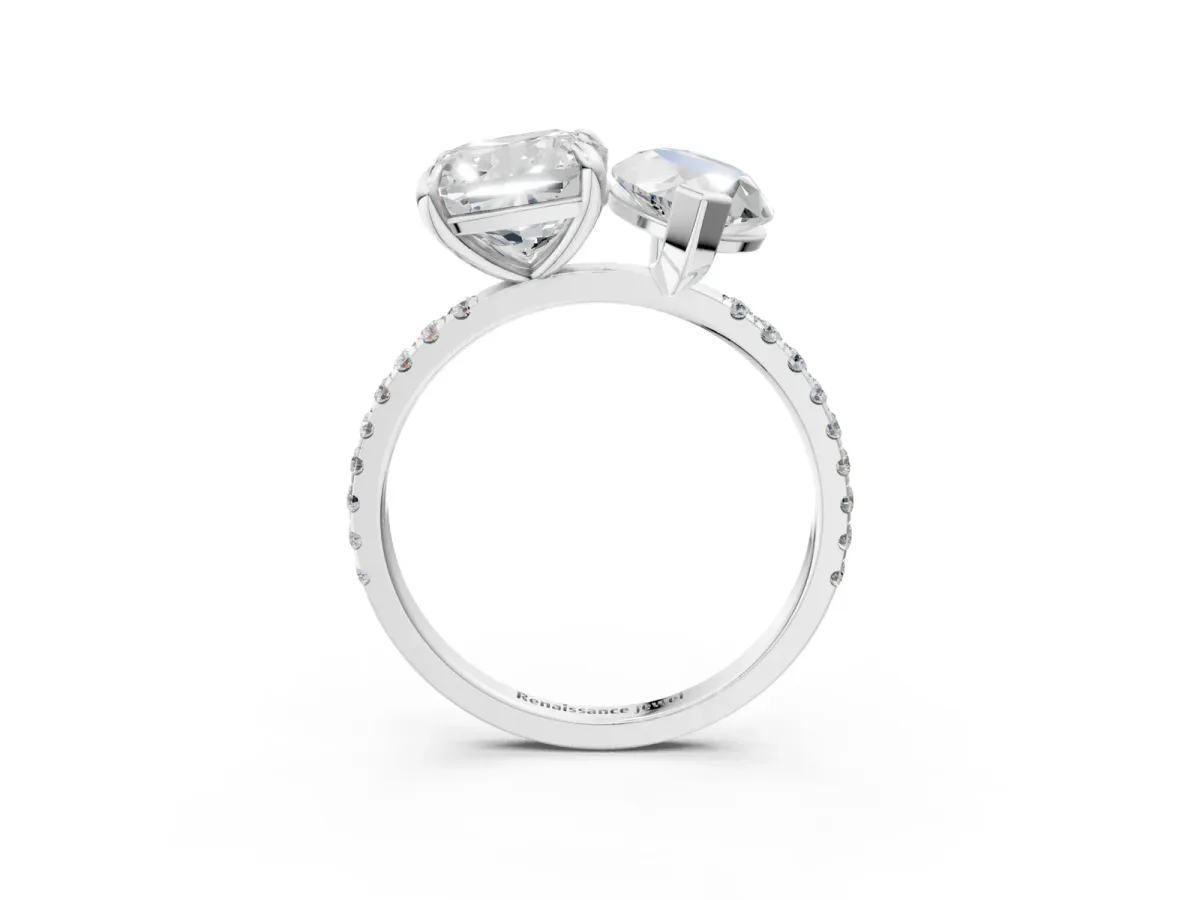 Cushion and Marquise Toi Moi Ring with Prong Setting and Micro Pave Band Silver