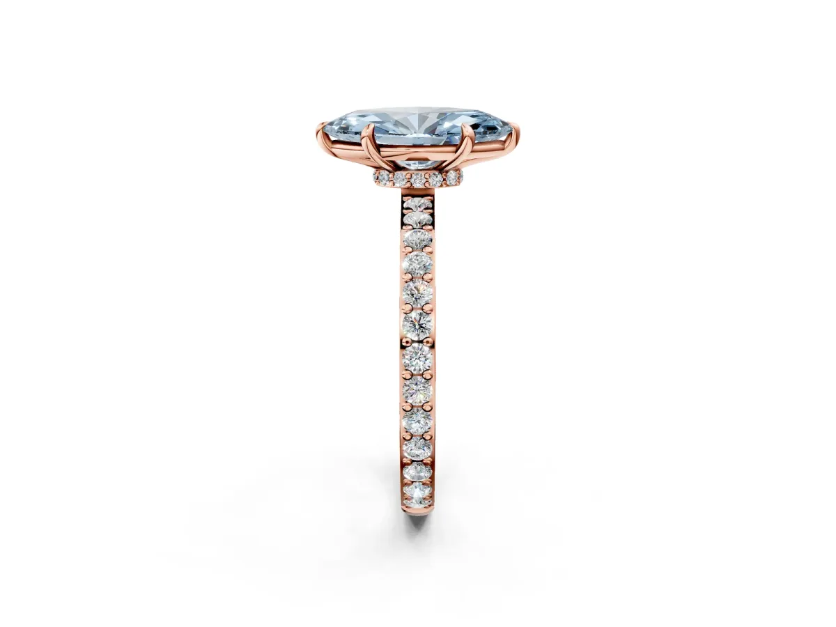 Fancy Blue Marquise Cut Diamond Solitaire Engagement Ring with Pavé Band and Four-Prong Setting Rose gold
