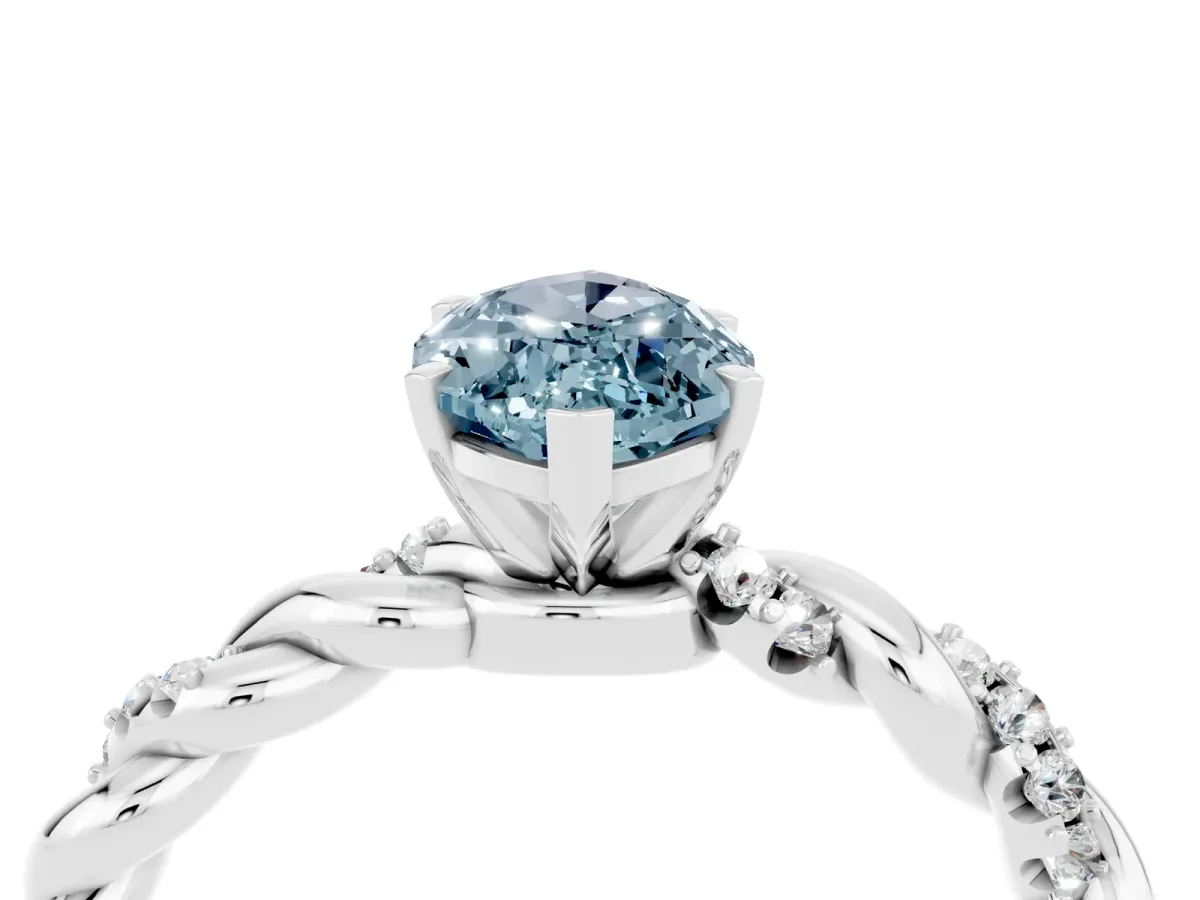 Marquise Cut Aquamarine Solitaire Ring with Twisted Band and Pavé Accents Platinum