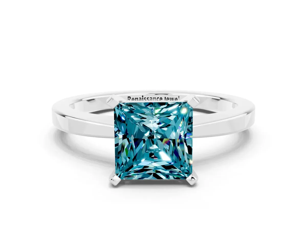 Princess Cut Blue Topaz Solitaire Engagement Ring with Classic Band and Four-Prong Setting White gold
