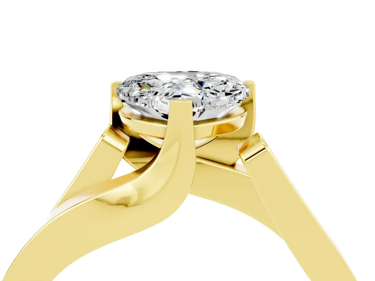 Modern Tension Set Heart Cut Moissanite Solitaire Wide Band Ring Yellow gold