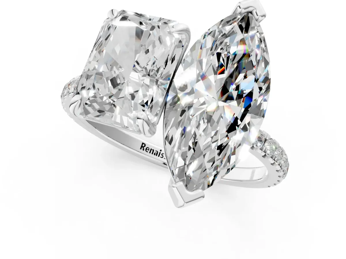 Radiant and Marquise Toi Moi Ring with Prong Setting and Pave Band White gold