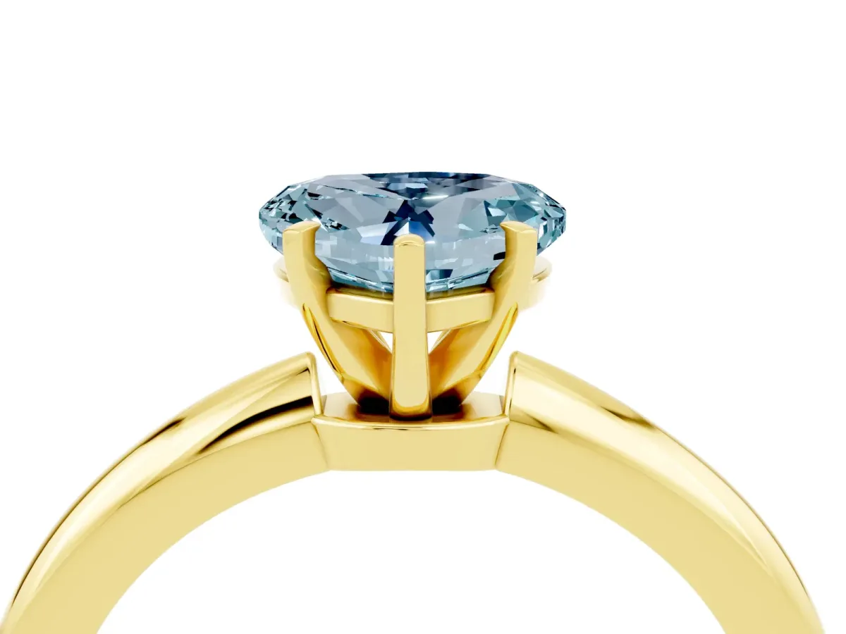 Heart Cut Aquamarine Solitaire Ring with Six-Prong Setting and Classic Band Yellow gold