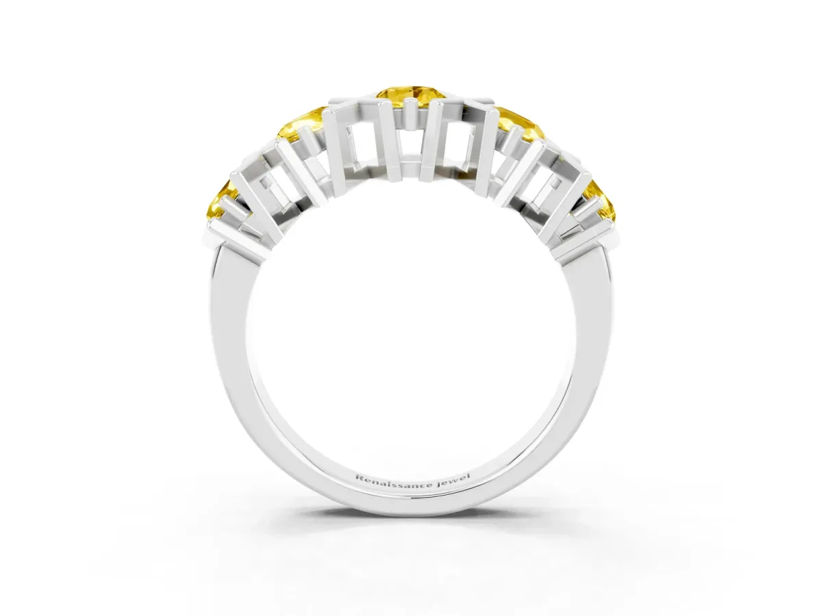 Round Yellow Sapphire Channel Set Band with X-Prong Detail White gold