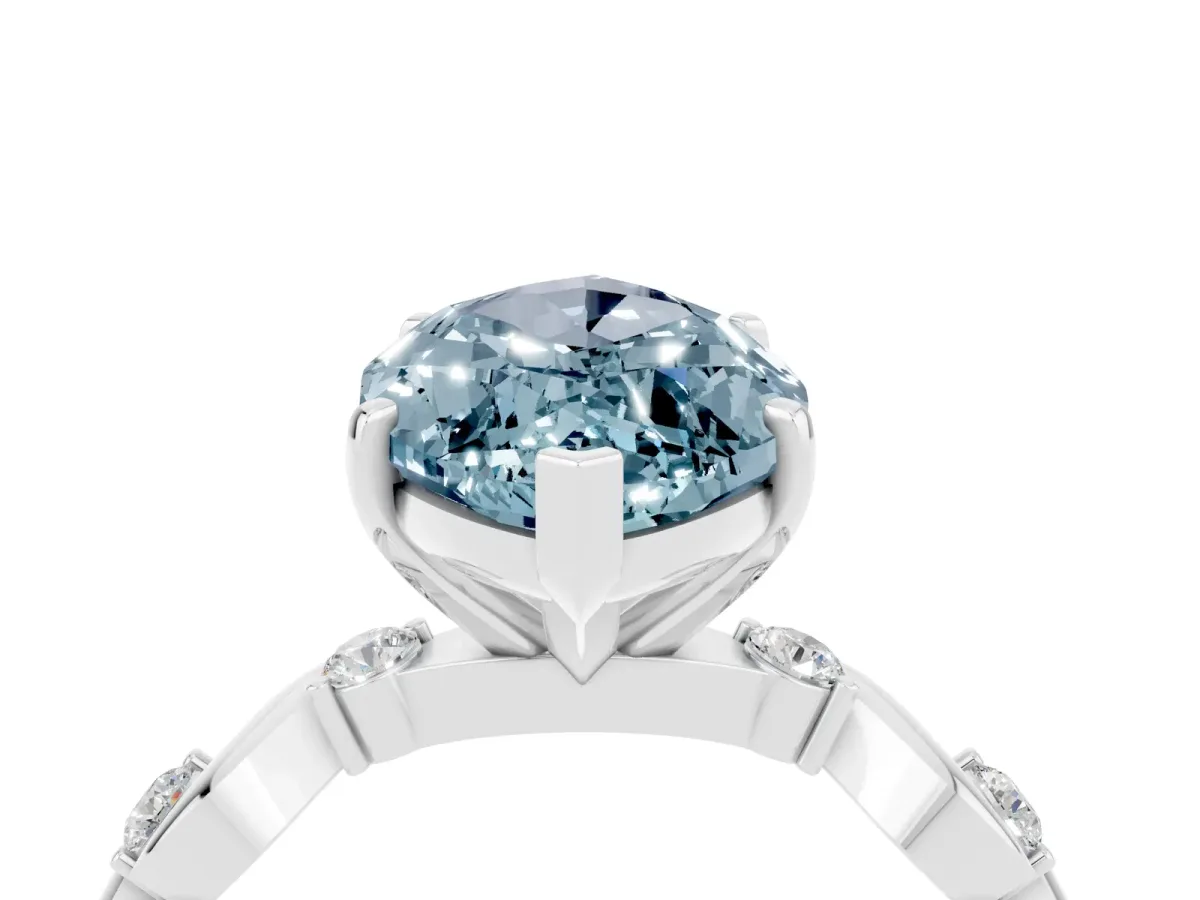 Marquise Cut Aquamarine Solitaire Twisted Band with Round Accents and Prong Setting Platinum