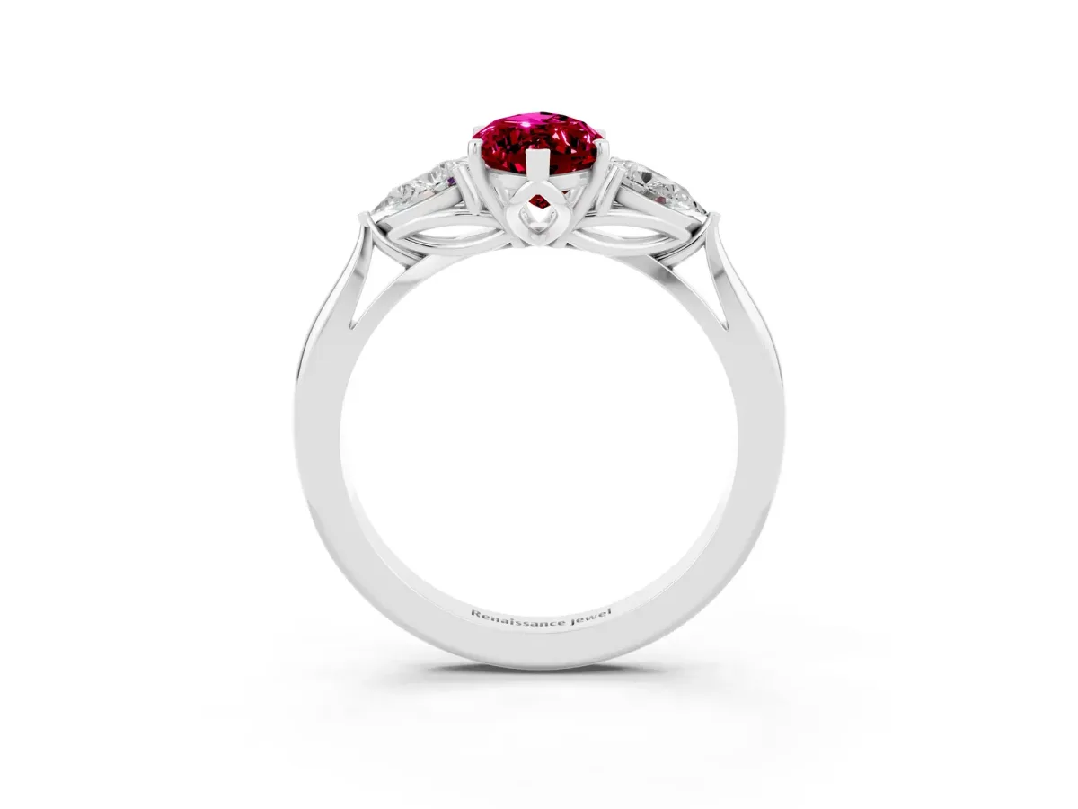 Marquise Cut Garnet Three-Stone Ring with Pear Side Stones and Prong Setting Silver