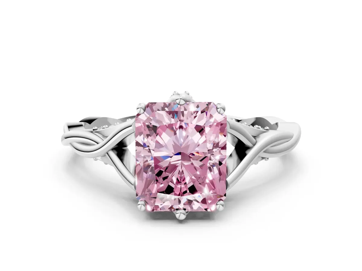 Fancy Pink Radiant Cut Solitaire Twist Band Six-Prong Setting Platinum