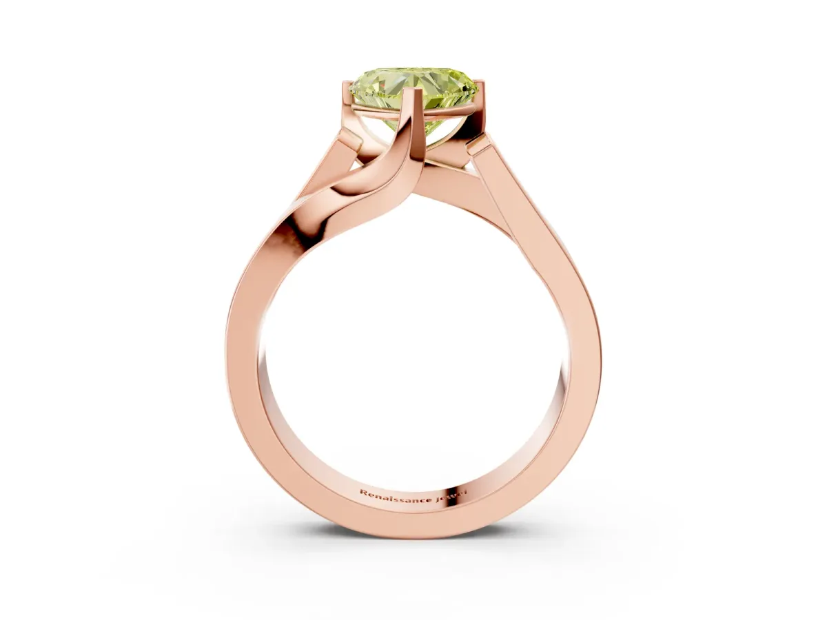 Fancy Yellow Modern Tension Set Heart Cut Diamond Solitaire Wide Band Ring Rose gold