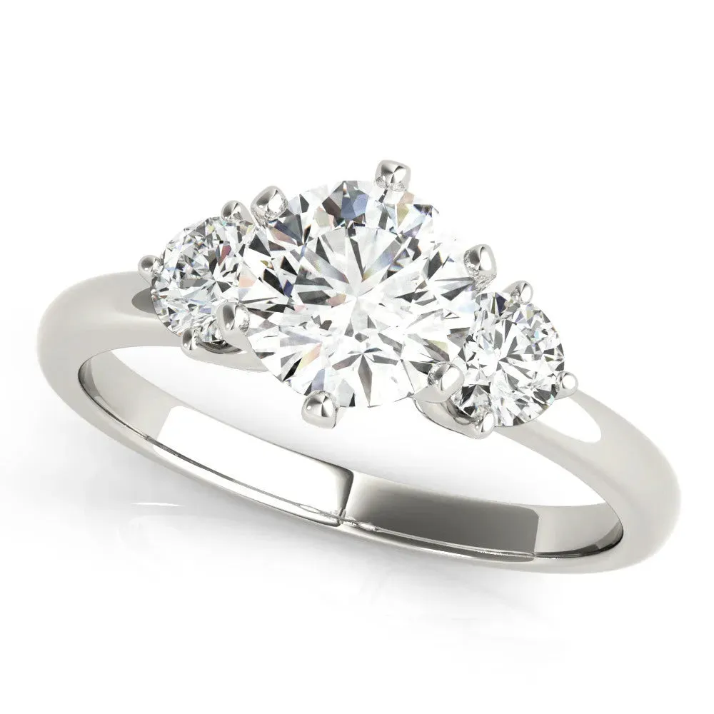 Three-Stone Round Cut Cut Solitaire Diamond Ring with Prong Setting Platinum