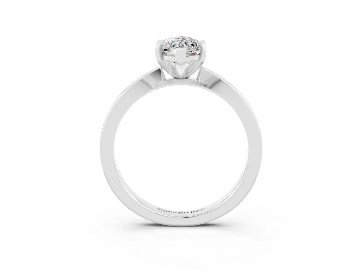 Marquise Cut Moissanite Solitaire Engagement Ring with Classic Band and Four-Prong Setting White gold