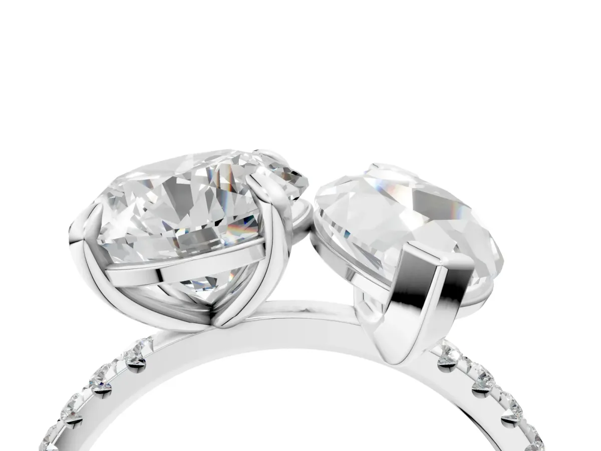 Round and Marquise Toi Moi Ring with Prong Setting and Pave Band Silver