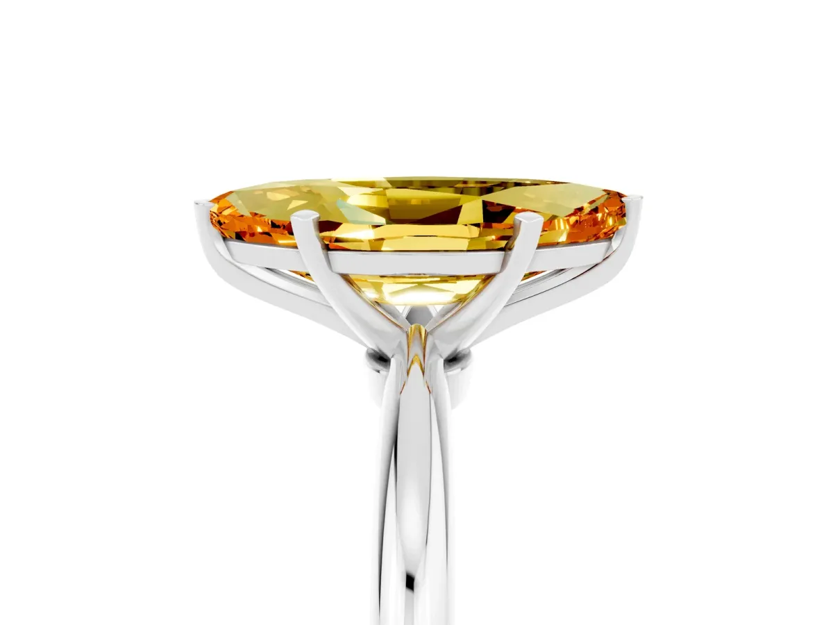 Marquise Cut Citrine Solitaire Ring with Six-Prong Setting and Classic Band Silver