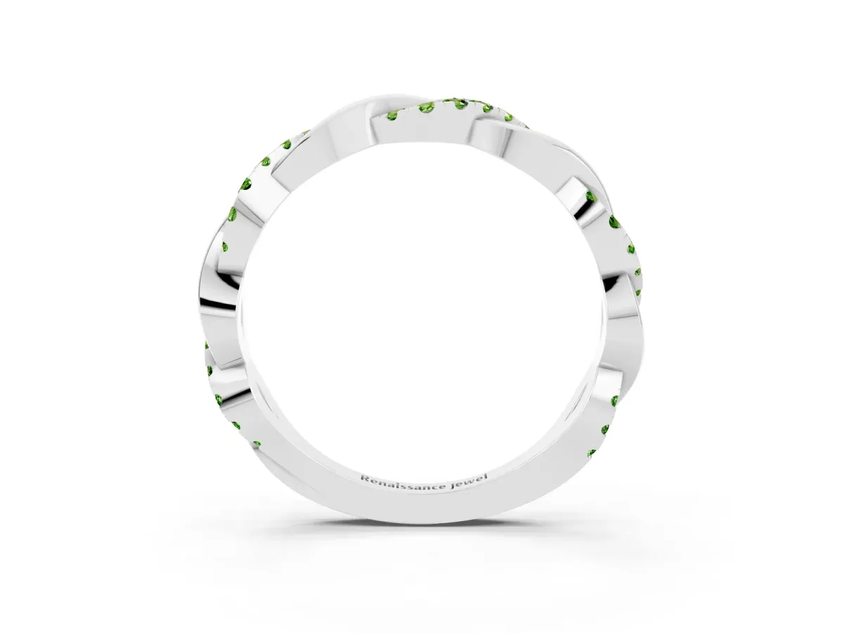 Round Peridot Twist Eternity Band with Pavé Setting White gold