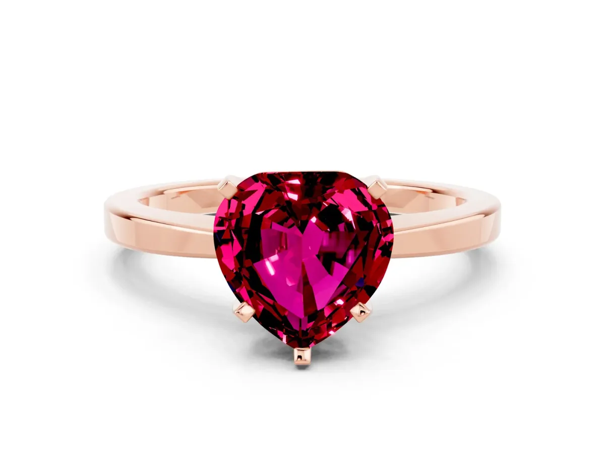 Heart Cut Garnet Solitaire Engagement Ring with Classic Band and Four-Prong Setting Rose gold