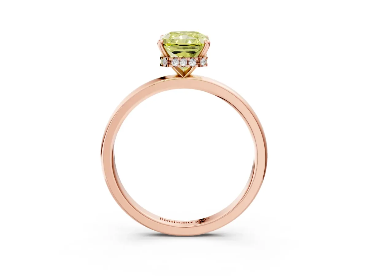 Fancy Yellow Radiant Cut Solitaire Engagement Ring with Cathedral Band and Four-Prong Setting Rose gold
