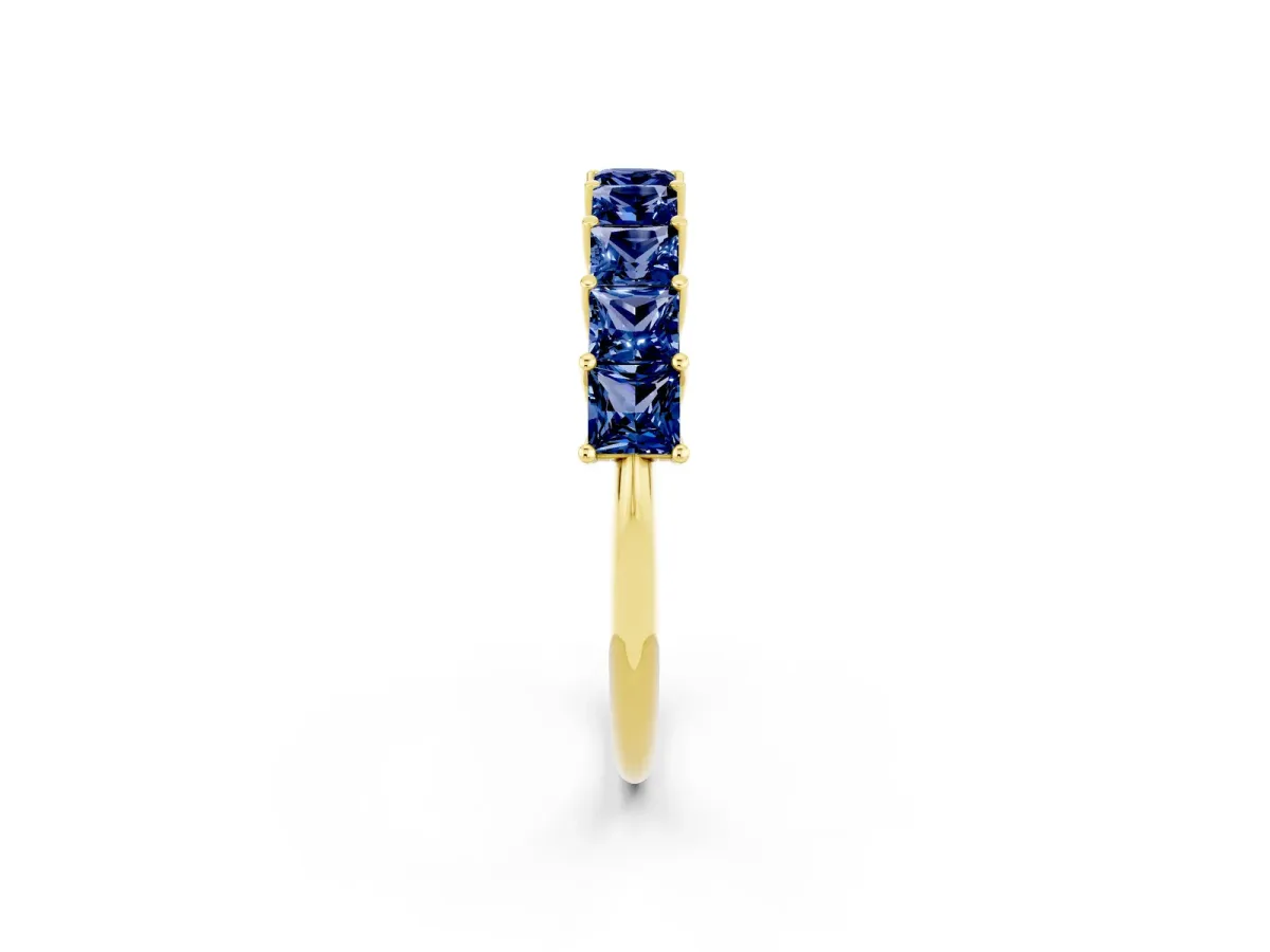 Princess Cut Blue Sapphire Channel-Set Eternity Band with Prong Setting Yellow gold