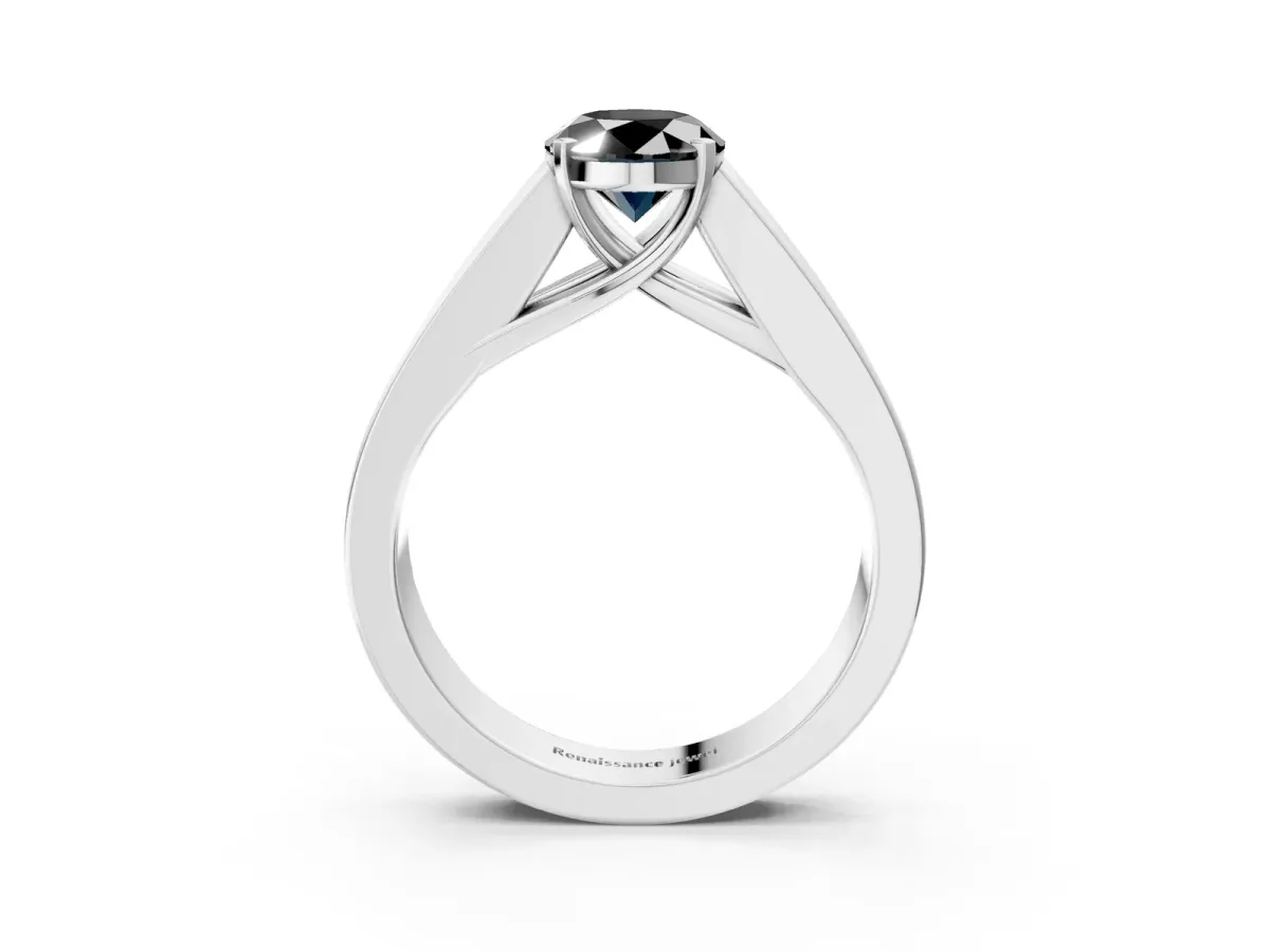 Fancy Black Oval Cut Cut Channel Set Solitaire Ring with Four-Prong Setting Platinum