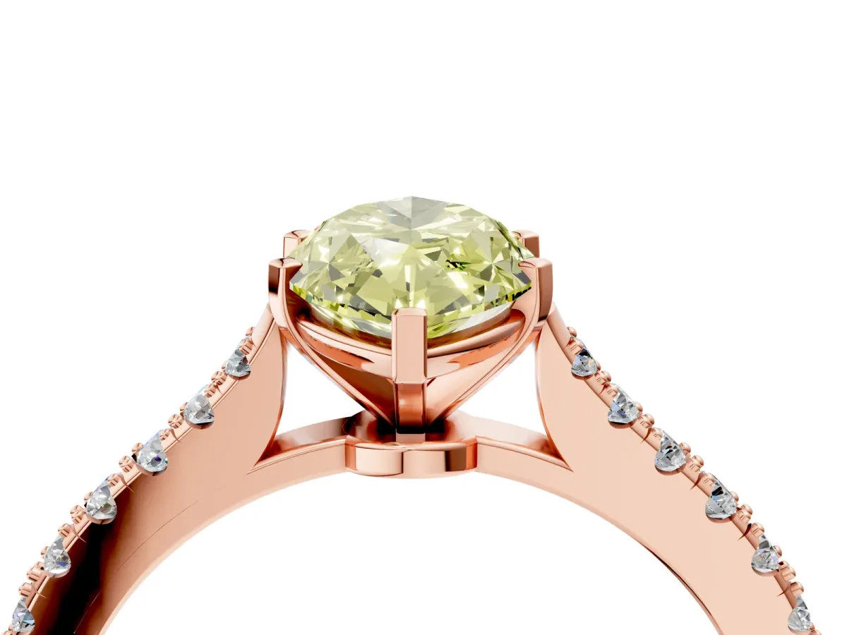 Fancy Yellow Marquise Cut Cut Solitaire Diamond Engagement Ring with Pave Band and Four-Prong Setting Rose gold