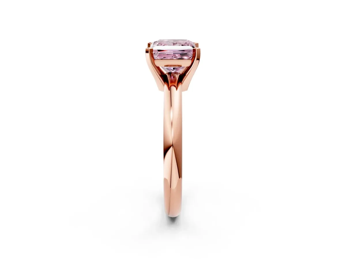 Fancy Pink Princess Cut Diamond Solitaire Engagement Ring with Round Band and Four-Prong Setting Rose gold