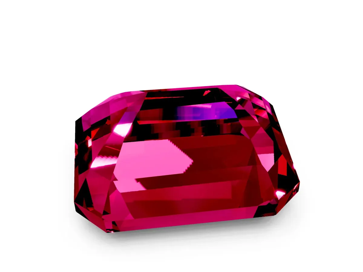 Emerald Cut Garnet Solitaire Twisted Band with Round Accents and Prong Setting Silver