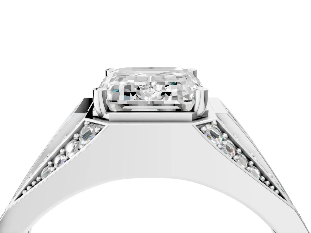 Emerald Cut Diamond Mens Ring with Baguette Side Stones Platinum