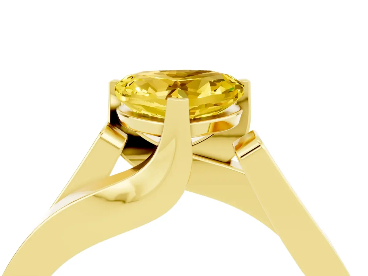 Modern Tension Set Heart Cut Yellow Sapphire Solitaire Wide Band Ring Yellow gold