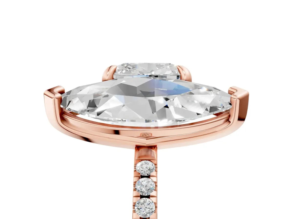 Cushion and Marquise Toi Moi Ring with Prong Setting and Pave Band Rose gold