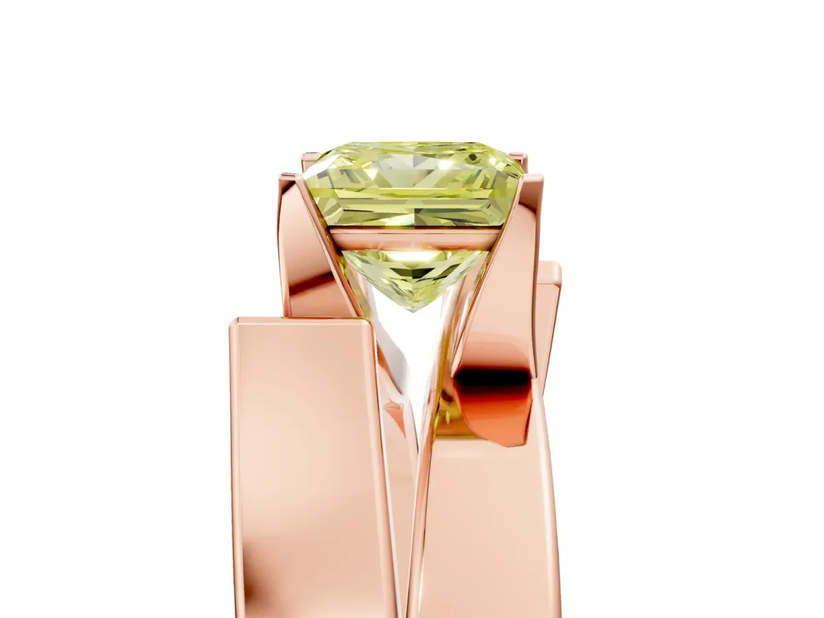 Fancy Yellow Modern Tension Set Princess Cut Diamond Solitaire Wide Band Ring Rose gold