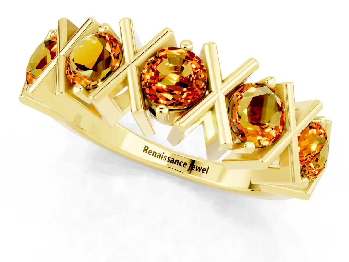 Round Citrine Channel Set Band with X-Prong Detail Yellow gold