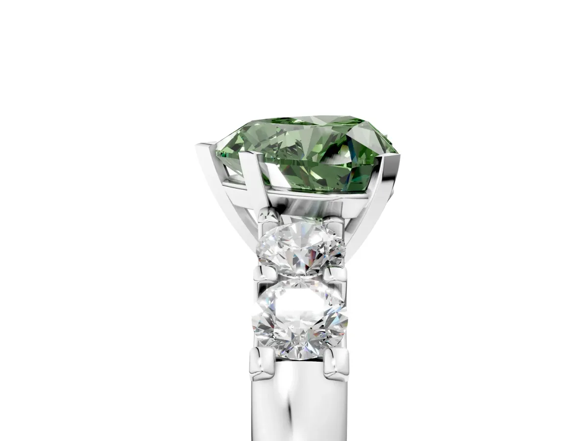 Fancy Green Heart Cut Brilliant Cut Diamond Five-Stone Prong Set Engagement Ring with Channel Band Platinum