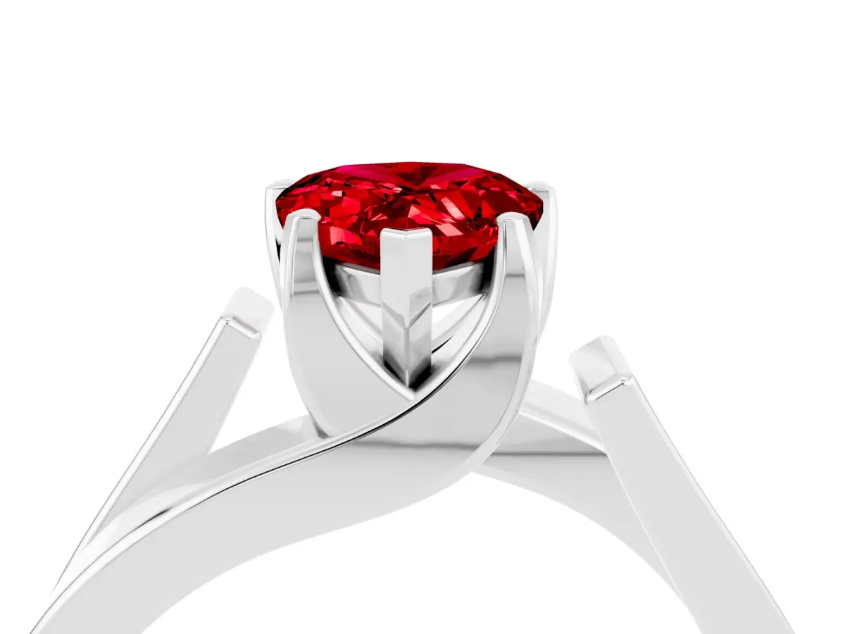 Modern Tension Set Pear Cut Ruby Solitaire Wide Band Ring Platinum