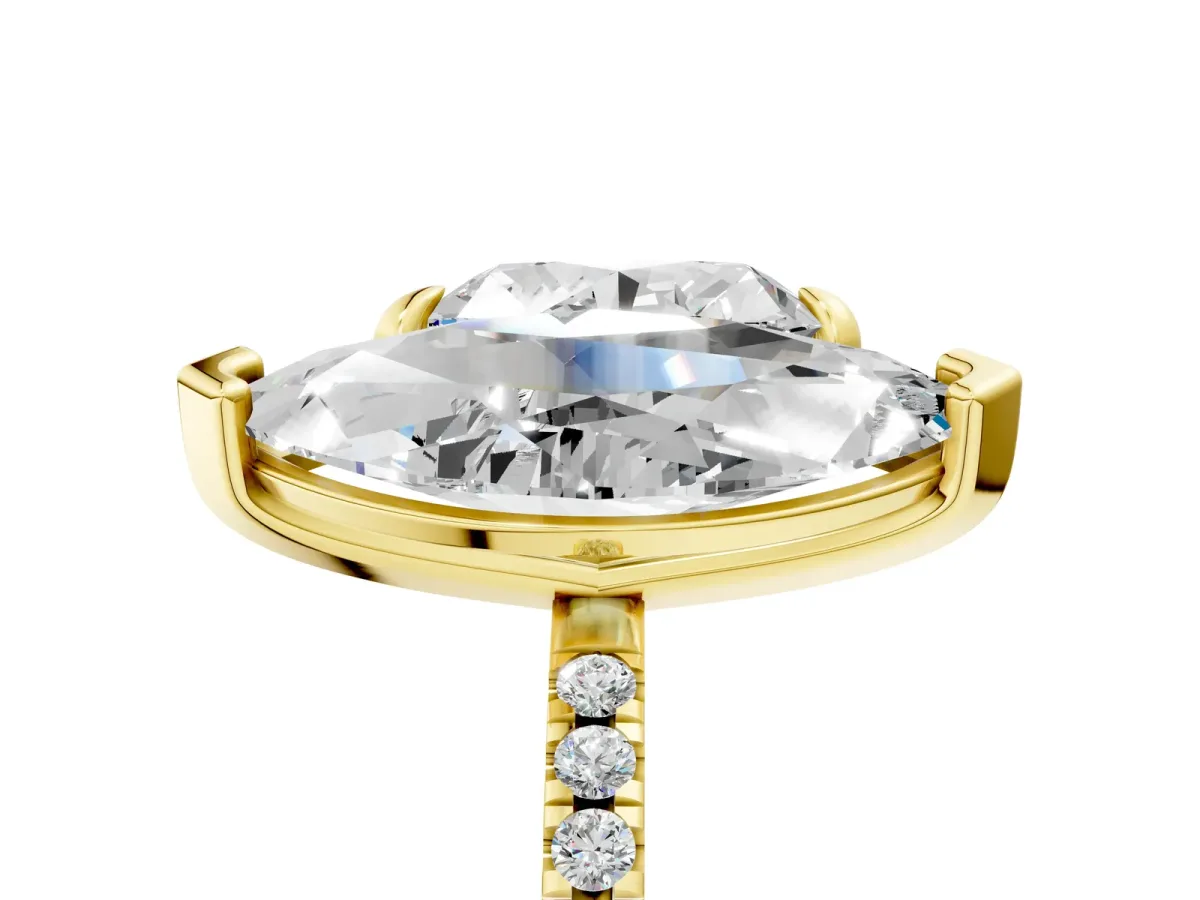 Heart and Marquise Toi Moi Ring with Prong Setting and Pave Band Yellow gold