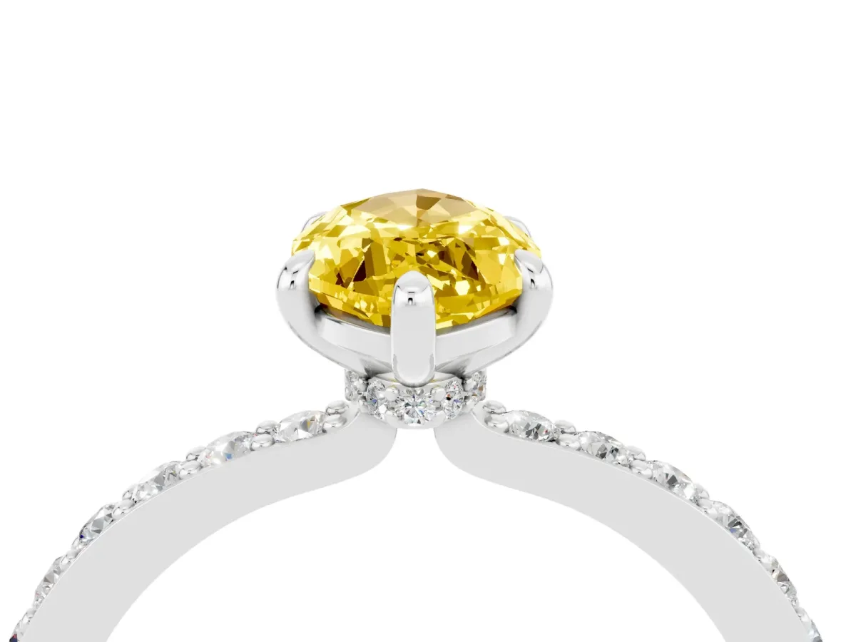 Marquise Cut Yellow Sapphire Solitaire Engagement Ring with Pavé Band and Four-Prong Setting White gold