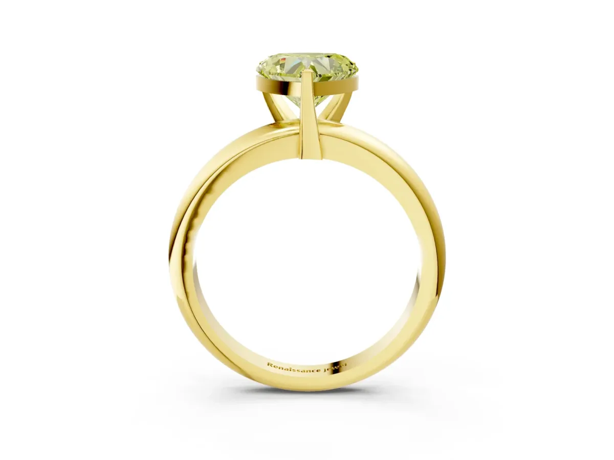 Fancy Yellow Heart Cut Diamond Solitaire Engagement Ring with Round Band and Four-Prong Setting Yellow gold