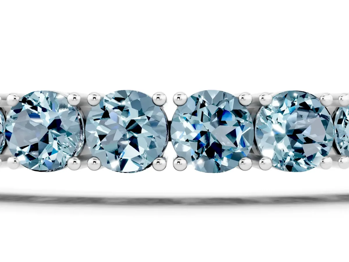 Round Brilliant Aquamarine Tennis Bracelet with Prong Setting White gold