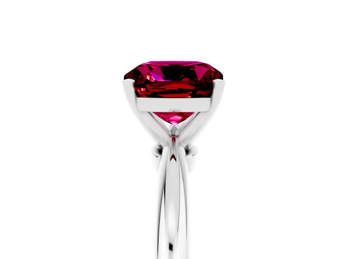 Cushion Cut Garnet Solitaire Ring with Six-Prong Setting and Classic Band Platinum