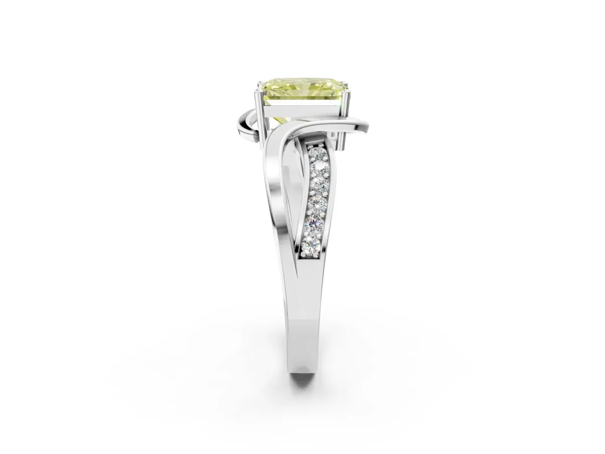 Fancy Yellow Radiant Cut Solitaire Twisted Band with Prong Setting Platinum