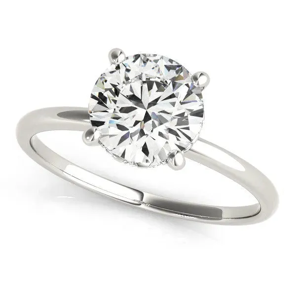 Round Cut Solitaire Diamond Ring with Prong Setting and Plain Band Platinum