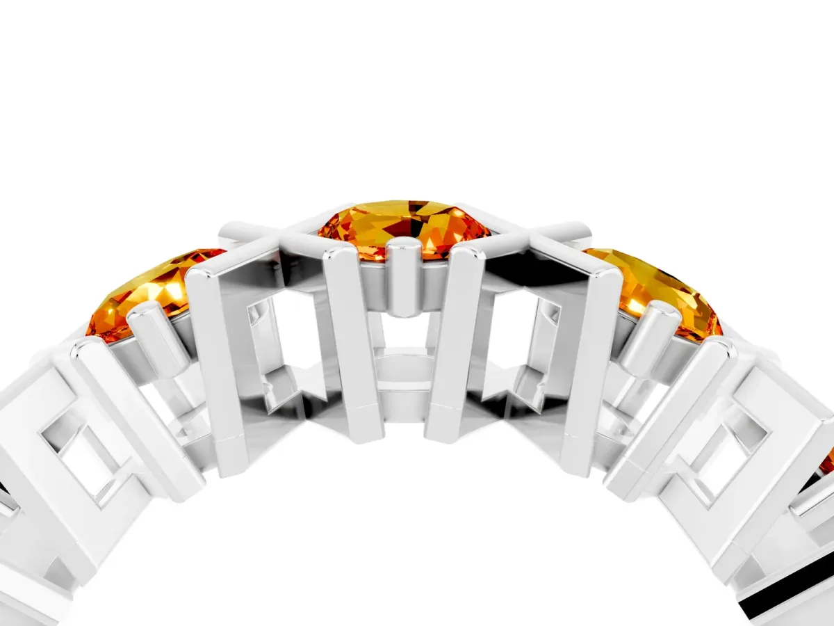Round Citrine Channel Set Band with X-Prong Detail Platinum