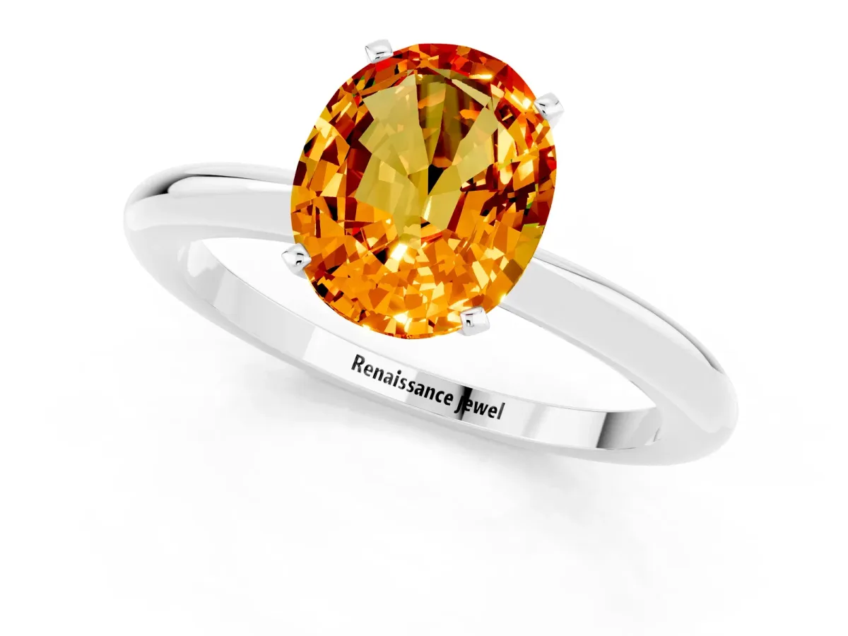 Oval Cut Citrine Solitaire Ring with Six-Prong Setting and Classic Band Silver