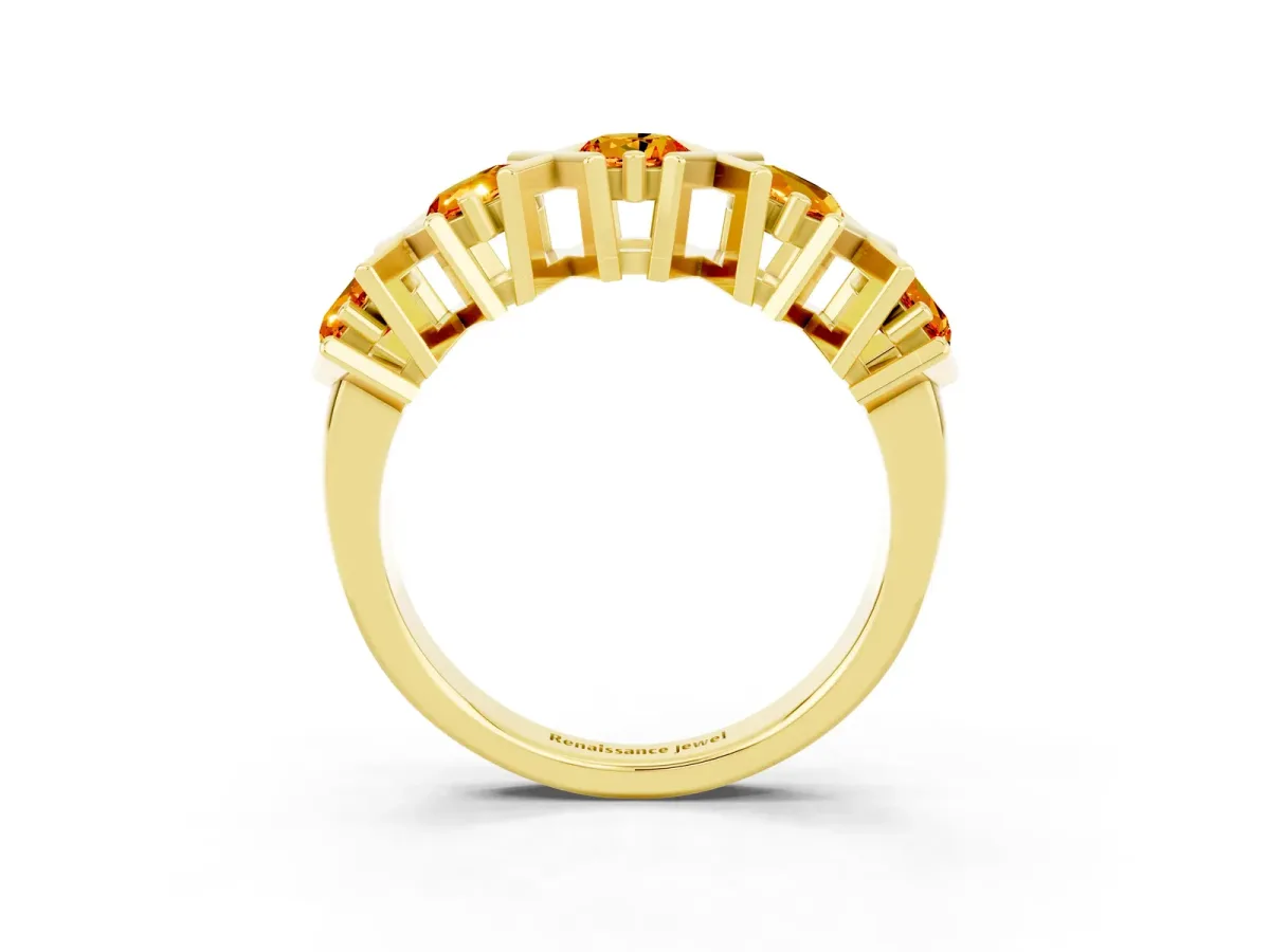 Round Citrine Channel Set Band with X-Prong Detail Yellow gold