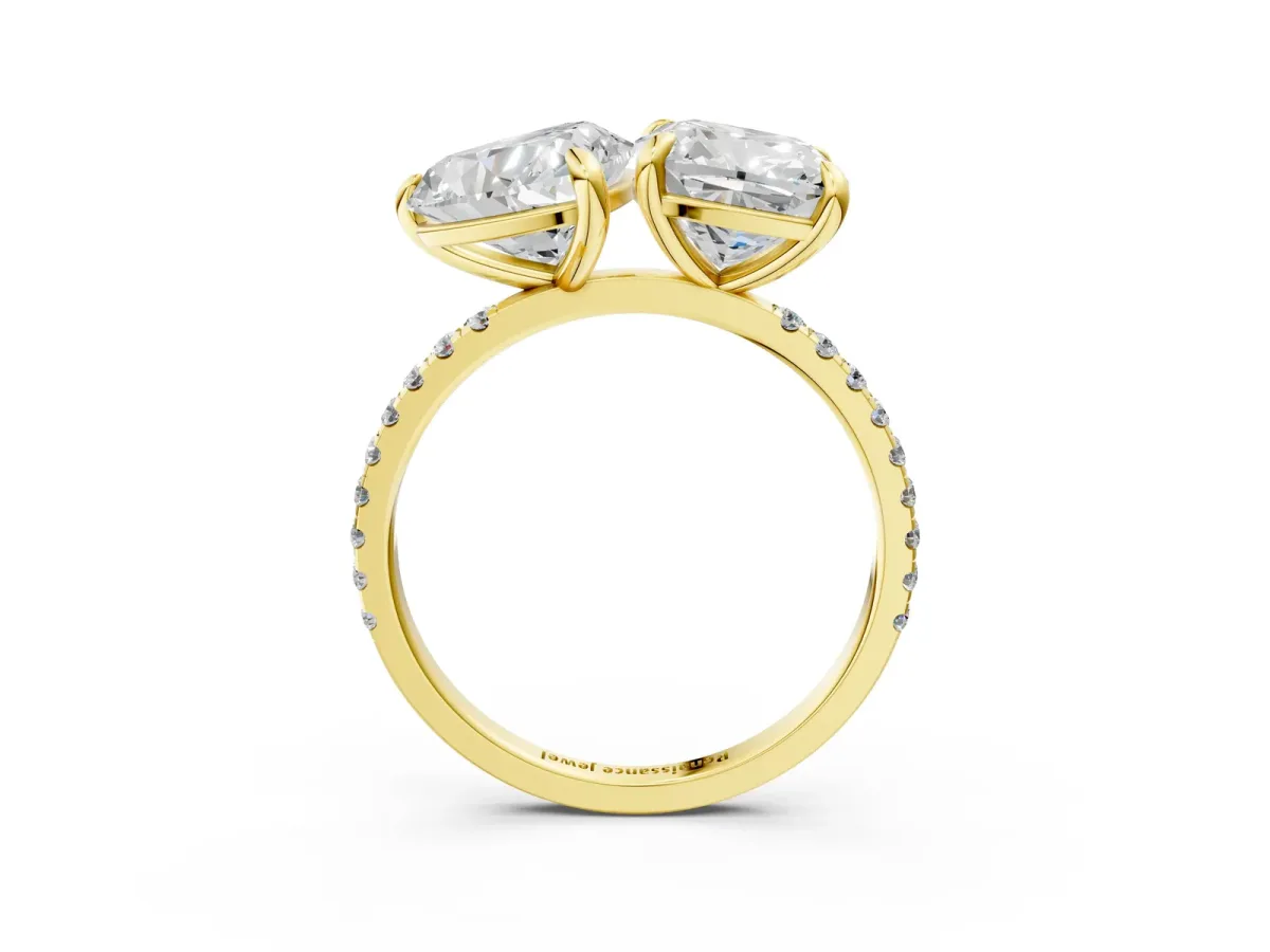 Cushion and Heart Toi Moi Ring with Prong Setting and Pave Band Yellow gold